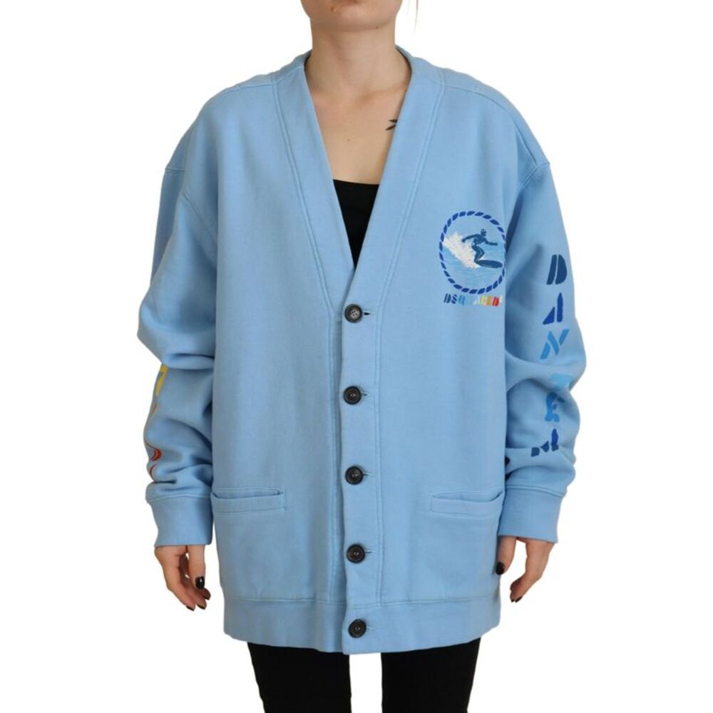 Dsquared² Blue Cotton Knitted Buttoned Cardigan Women's Sweater